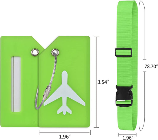 Adjustable Straps & Silicone Tags for Luggage (Green 2 Set)