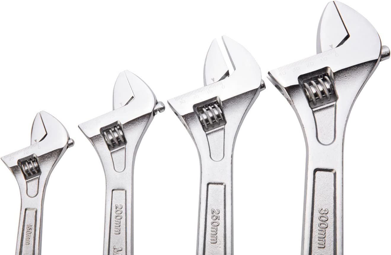 4 Piece Heavy Duty Adjustable Wrench Set, 6" 8" 10" 12", (Chrome)