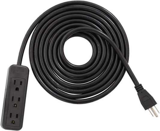 3 Outlet Extension Cord, 25 Feet, 120V, Heavy Duty, Black