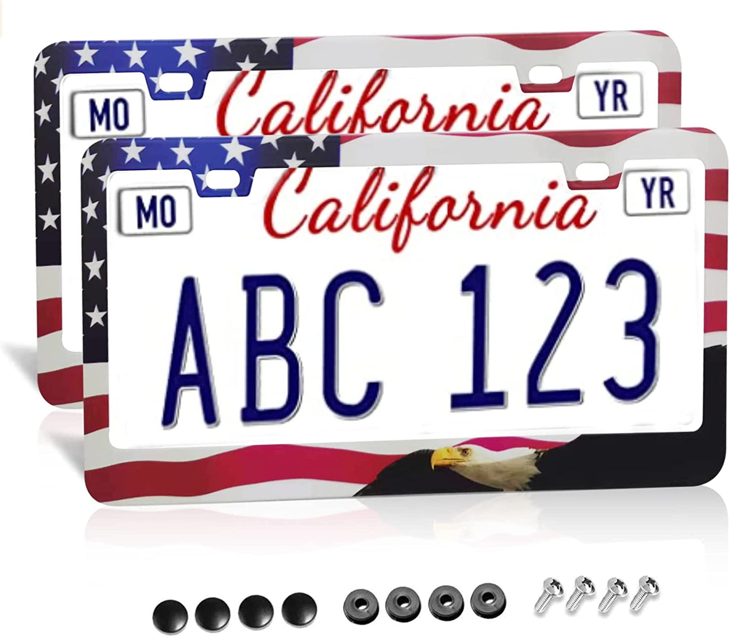 Stainless Aluminum Flag Eagle License Plate Frames 2 Pack