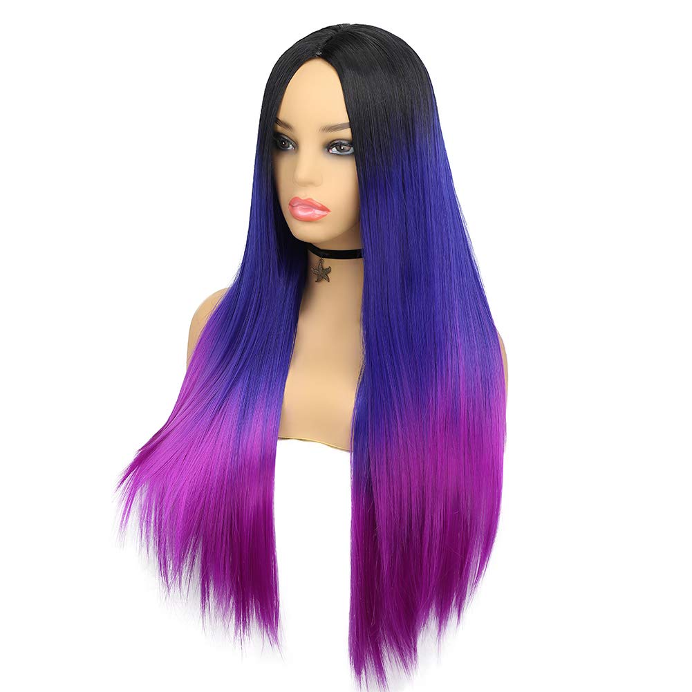 Rainbow Wigs Black to Blue to Purple