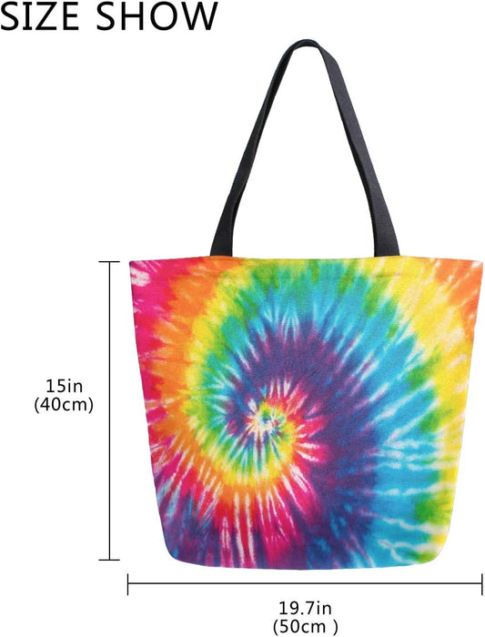 X-Large Reusable Canvas Tote Bag (Color: Swirl Rainbow Tie Dye)