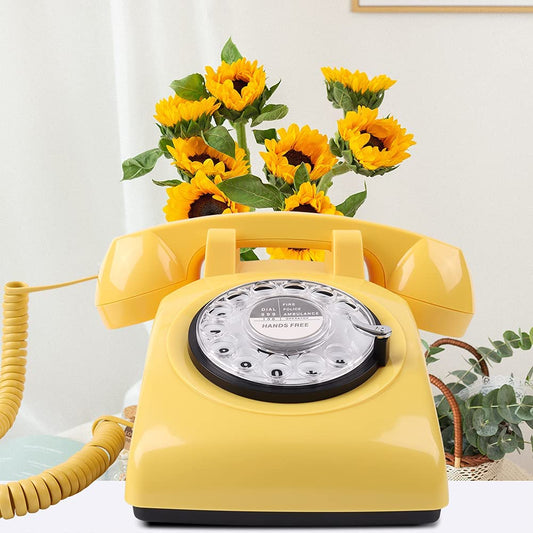 Rotary Dial Phone, Retro Phone 1960's Vintage Corded Phone yellow