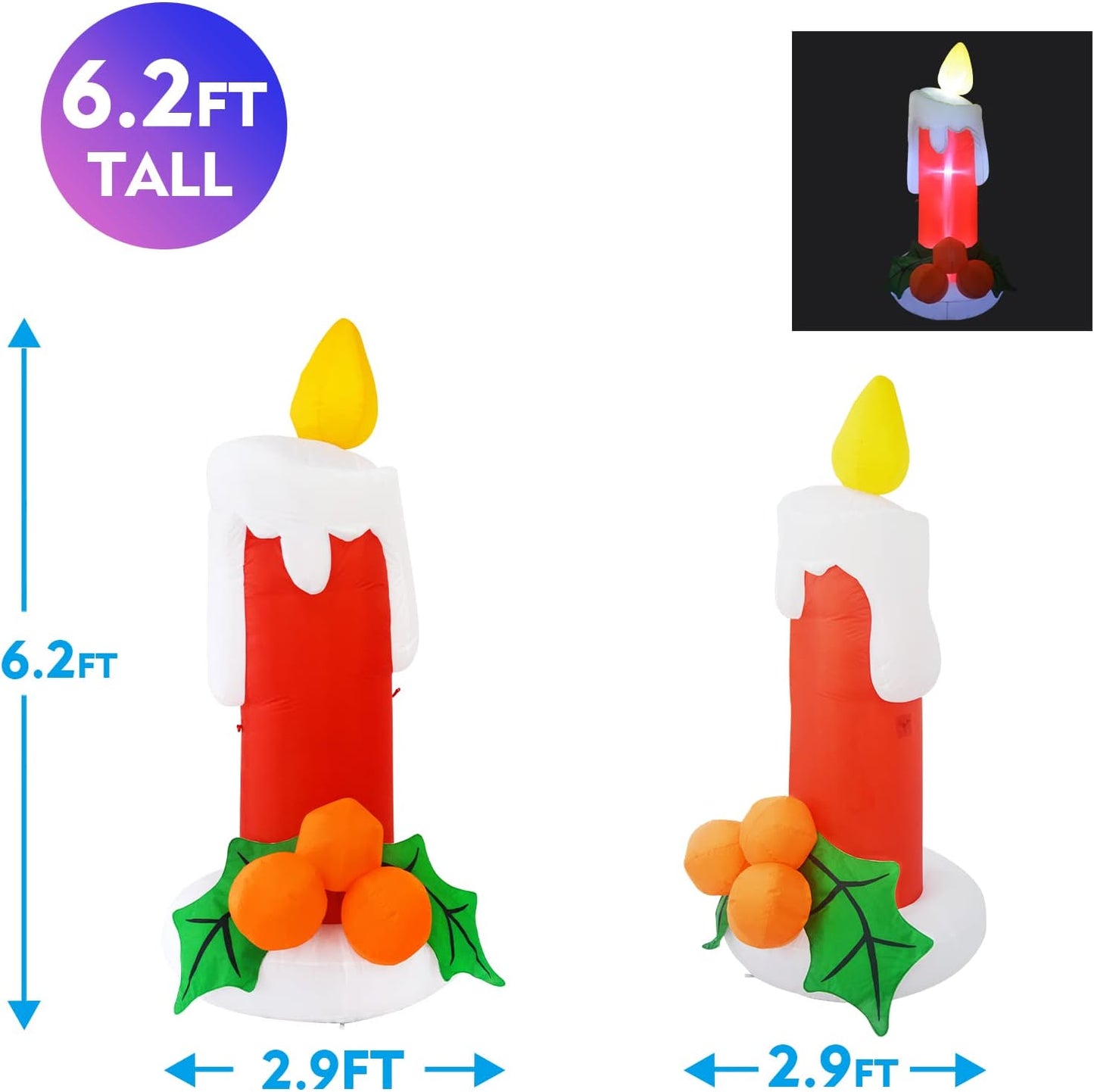 6ft tall christmas inflatable outdoor candle with LED lights