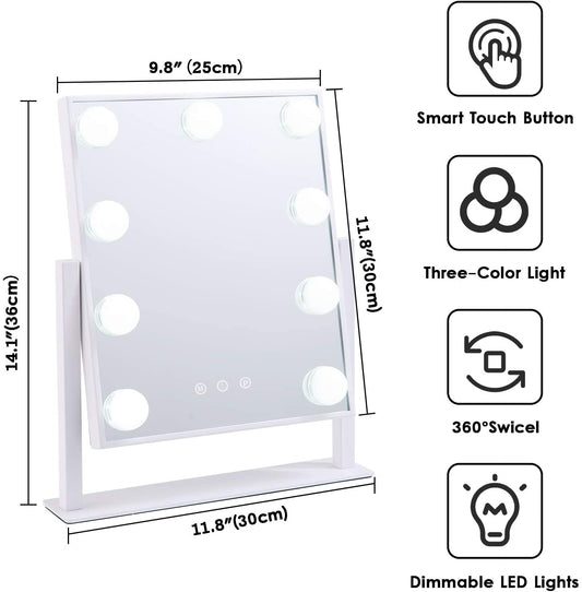 3-Light Illuminated Mirror, Touch Control Design, White.