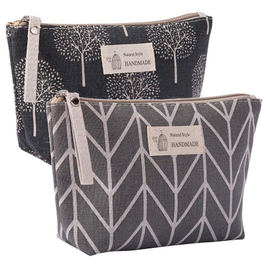 2 spacious carry-on canvas makeup bags with style zippers