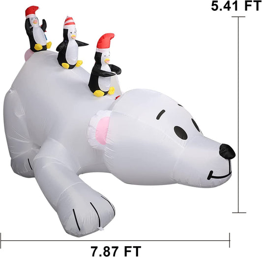 7.8ft Christmas Inflatable Polar Bear with 3 Penguins