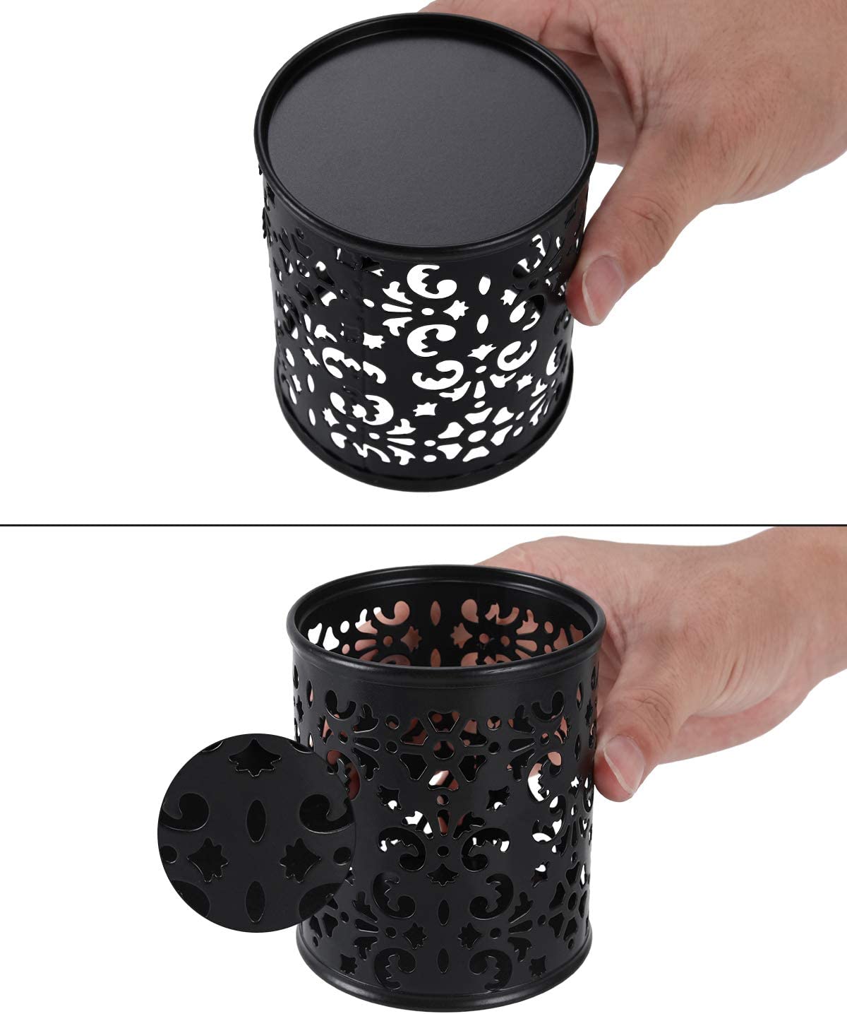 2 Round floral pencil holders, (color: black)