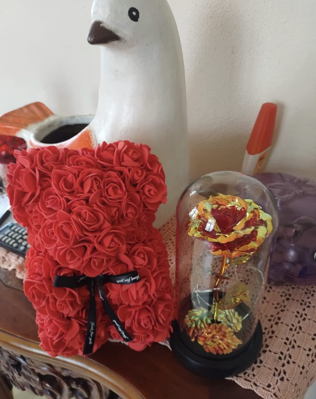 Bear made of roses for Valentine's day, Red 1