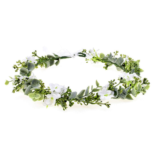 Green leaves crown for bride, (Color: white flower)