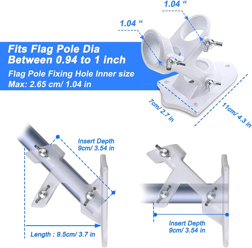 Aluminum house flag stand 2 fixing positions White 1 piece