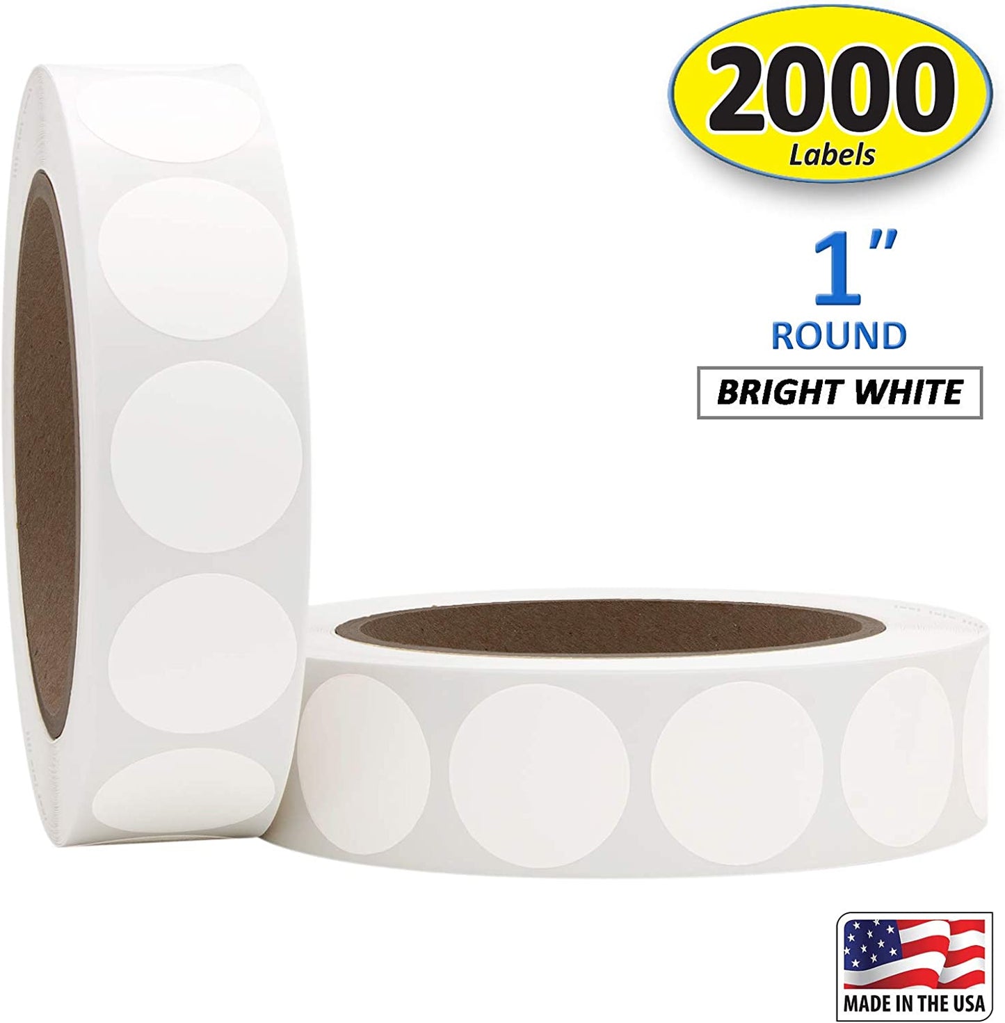 1" Circle Dot Labels, 2000Pcs (Color: Bright White)