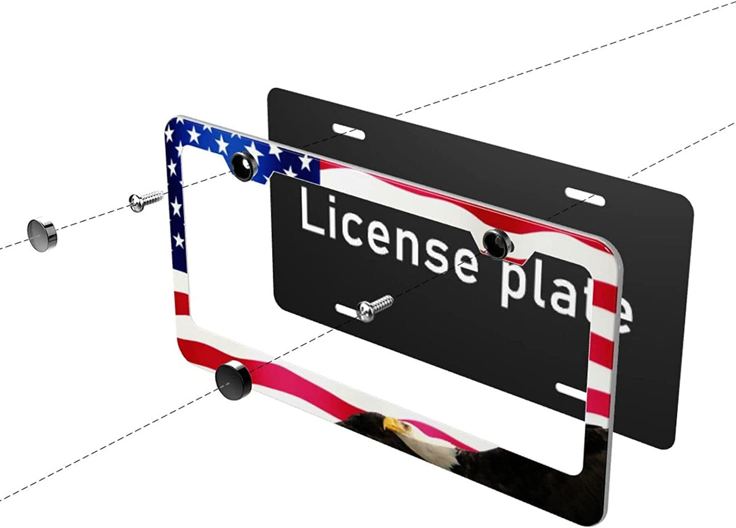 Stainless Aluminum Flag Eagle License Plate Frames 2 Pack