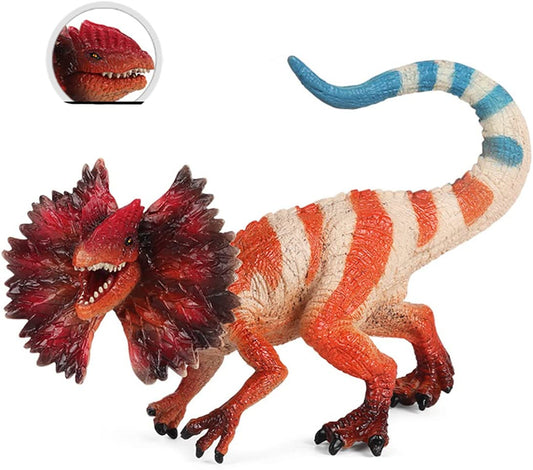 Dilophosaurus Dinosaur Figurine 7 inch, Color: Blue and Red