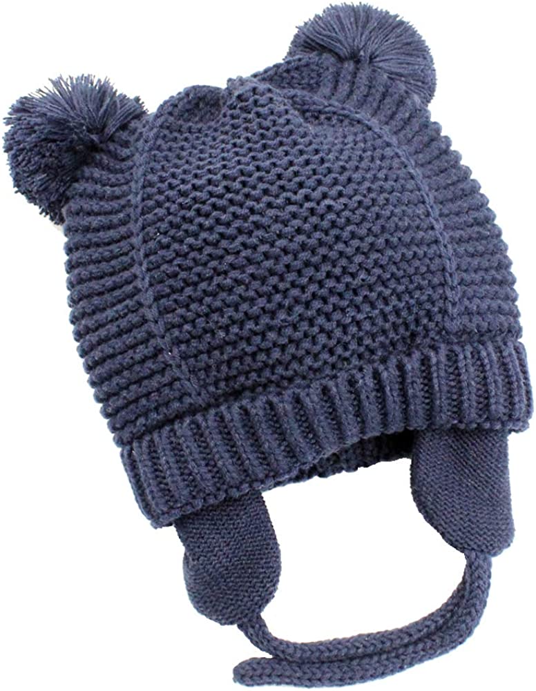 Baby hat with ear flaps, (Color: Navy - 0-6 monts)