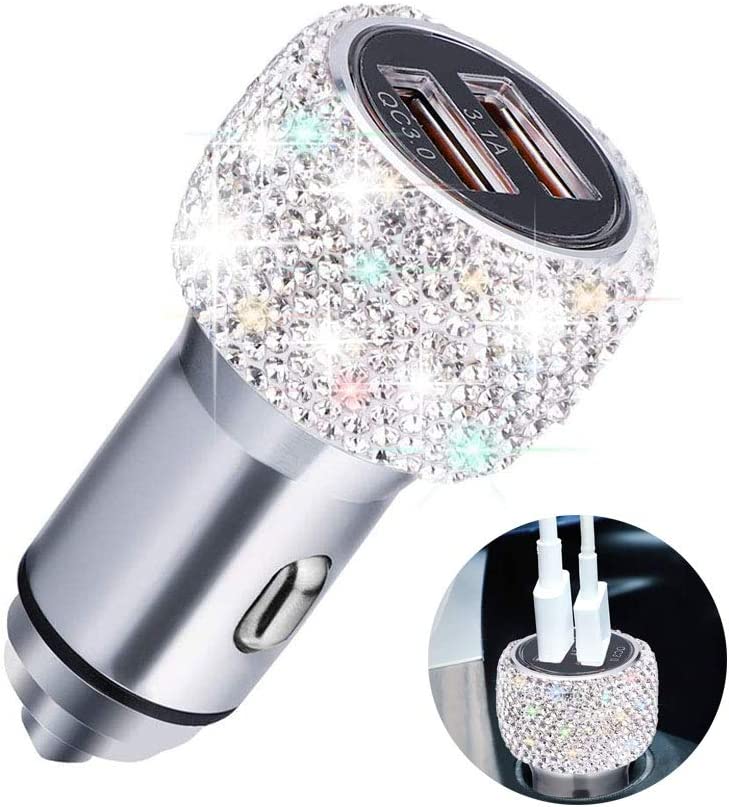 Car charger 3.0, with crystal rhinestones, (color: White)