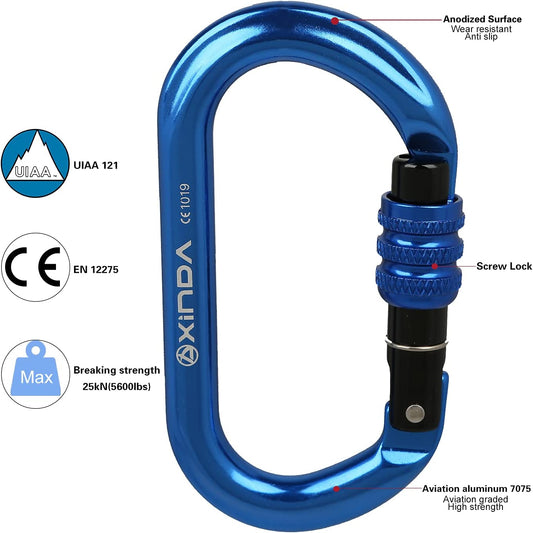 Oval Screwgate Locking Carabiner - 25KN, 2 pcs, Blue