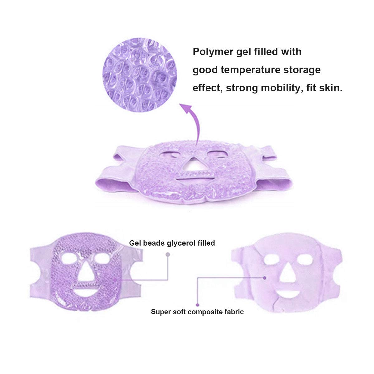 Reusable face gel mask, with compression beads, color: purple