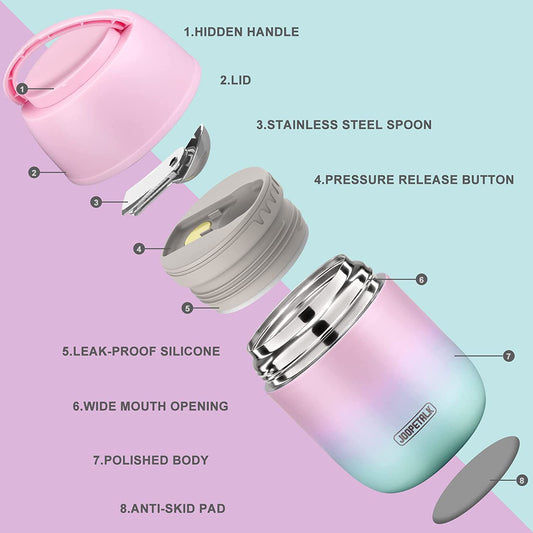 17oz Stainless Steel Wide Mouth Thermos Container, Blue-Pink