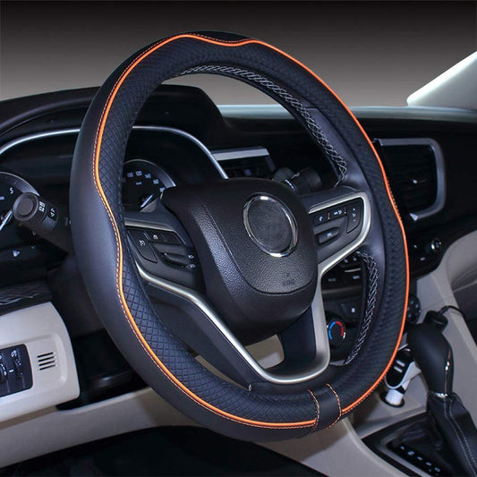 Microfiber Leather Medium Car Steering Wheel Cover (Black Orange)