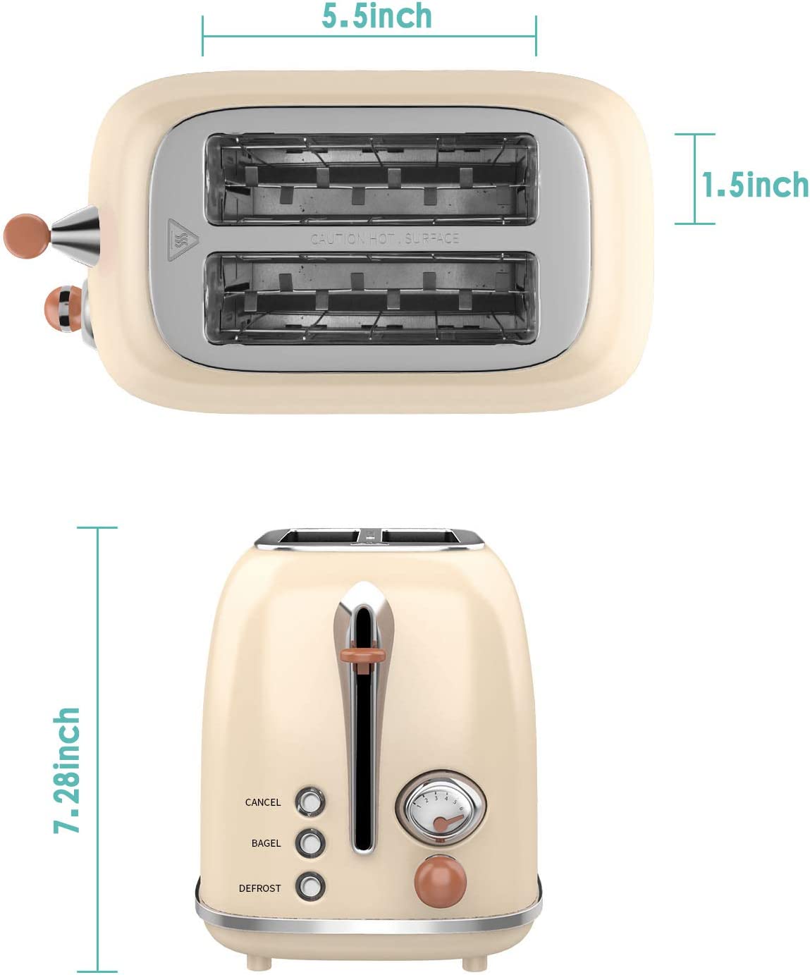 Retro Stainless Steel Toaster with 6 Settings