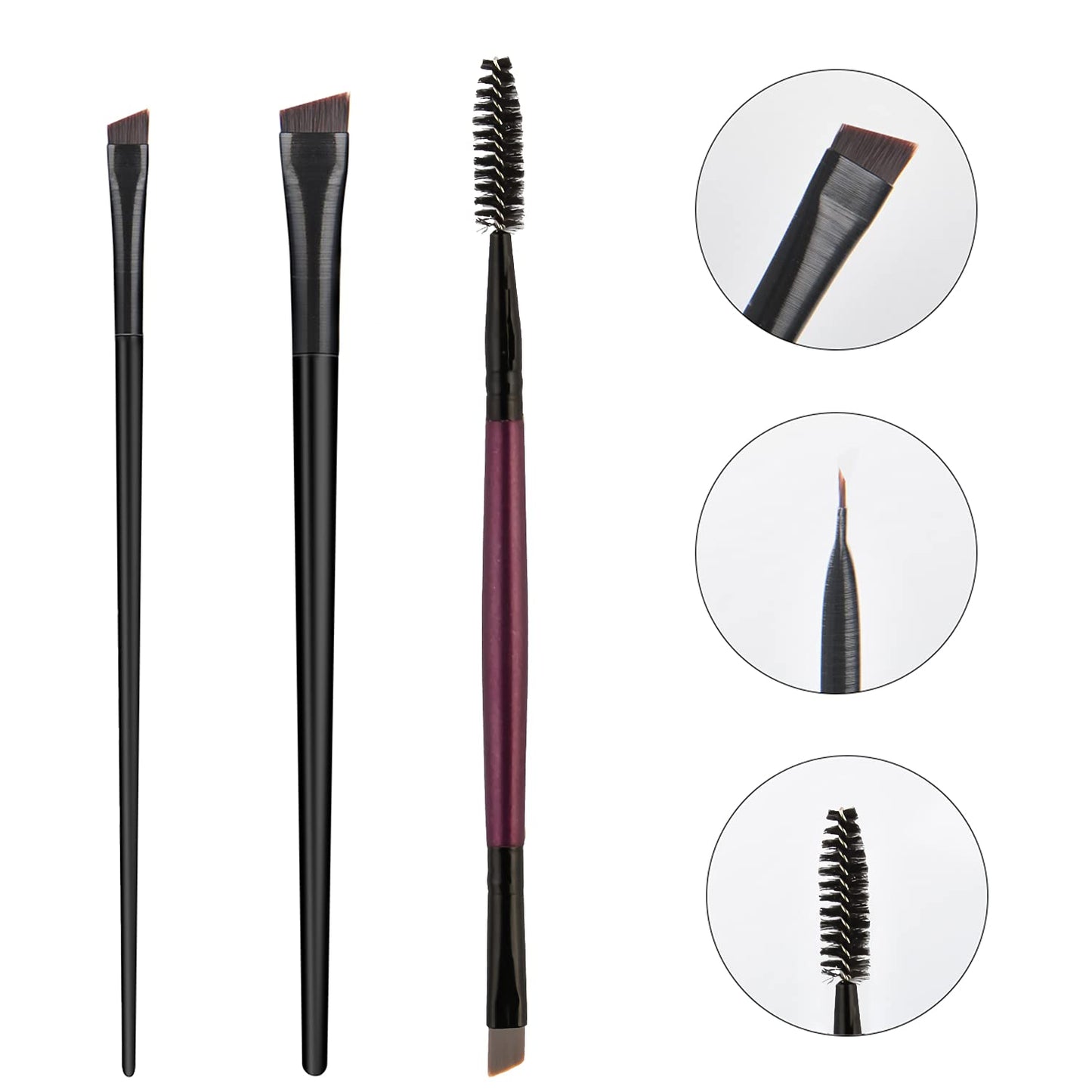 3 brow brushes, flat angle, slant, brow care comb