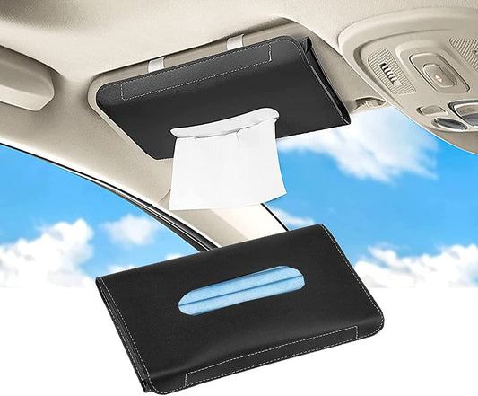 Car tissue holder, leatherette (Color: Black)