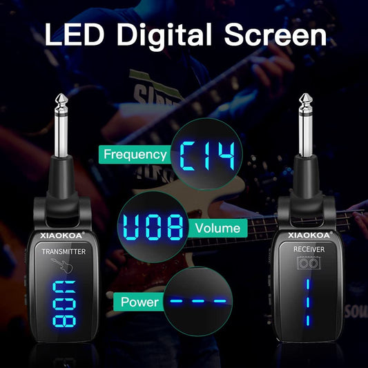 Wireless Guitar System, 164ft Range with LED Display (Black)