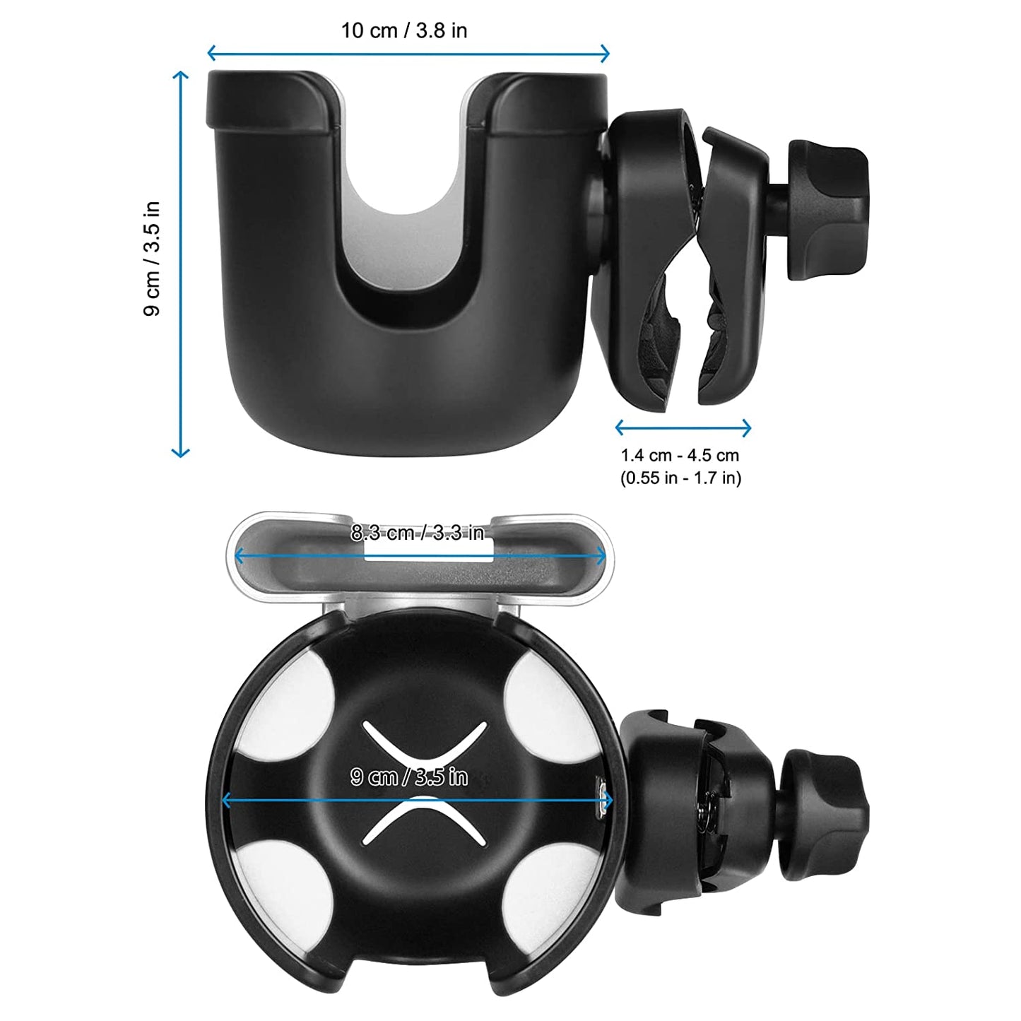 Motorcycle cup holder with phone holder/organizer, silver