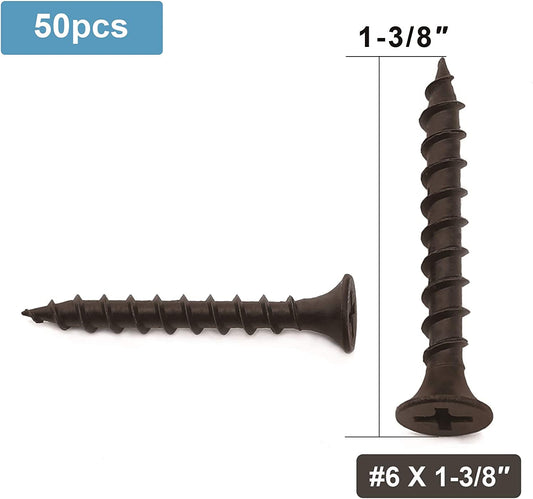 #6 x 1-3/8 Wood Screw, 50pcs, Stainless Steel Flat Head (Black)