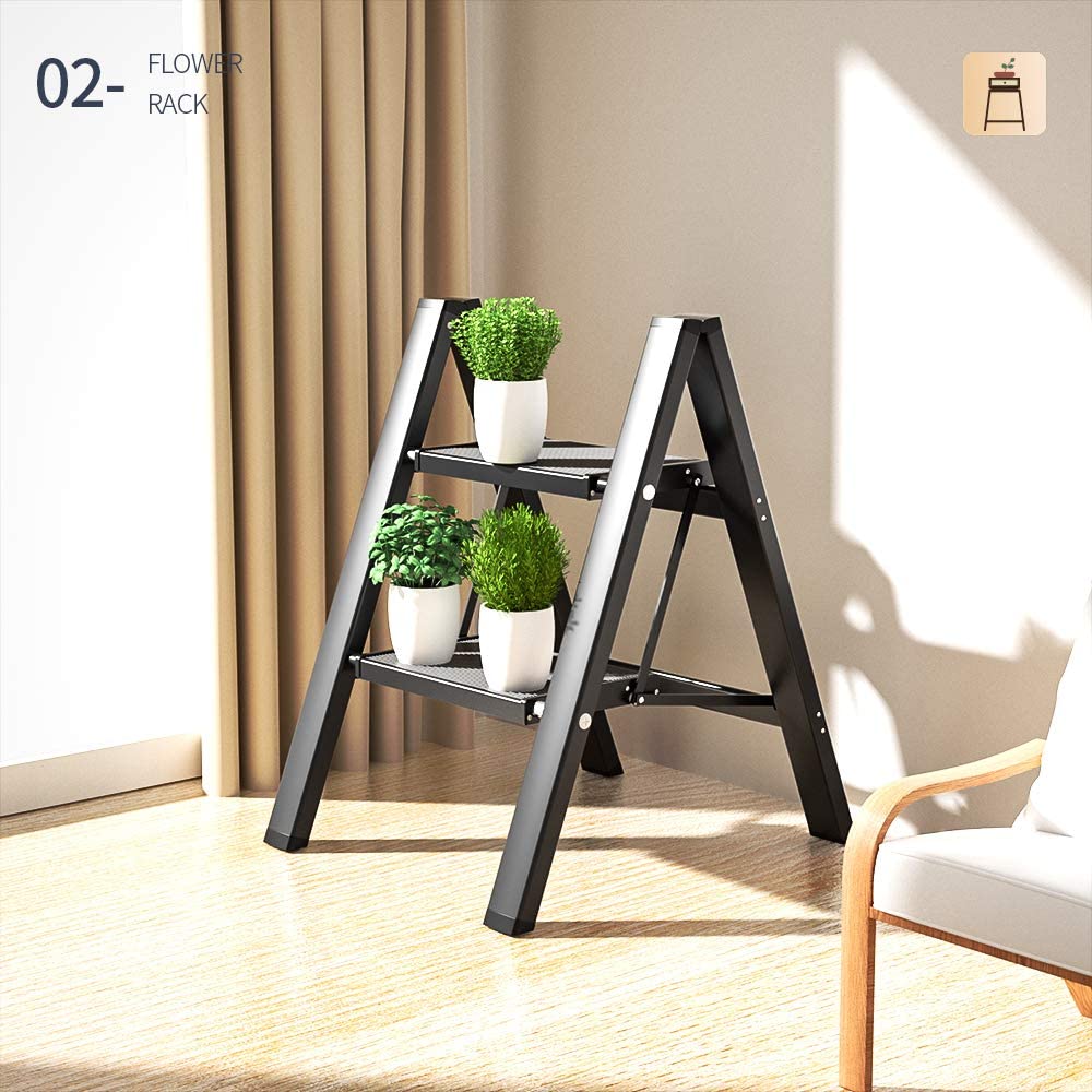 2-step folding ladder with non-slip pedal - Black