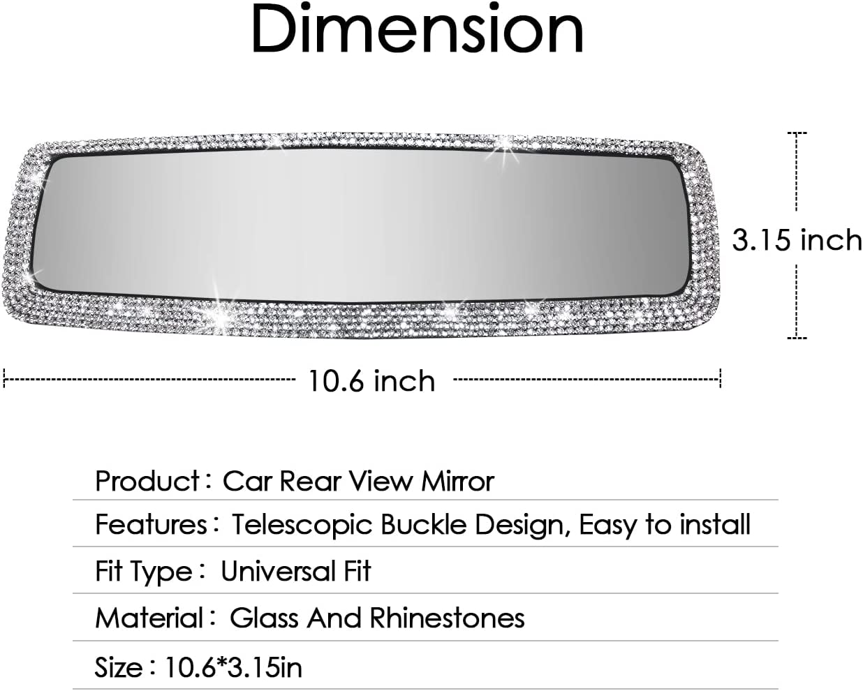 Shiny Rhinestone Car Interior Rearview Mirror, Color: Silver