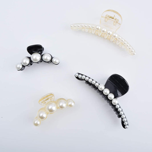 4 large pearl hair clips, (black and white)