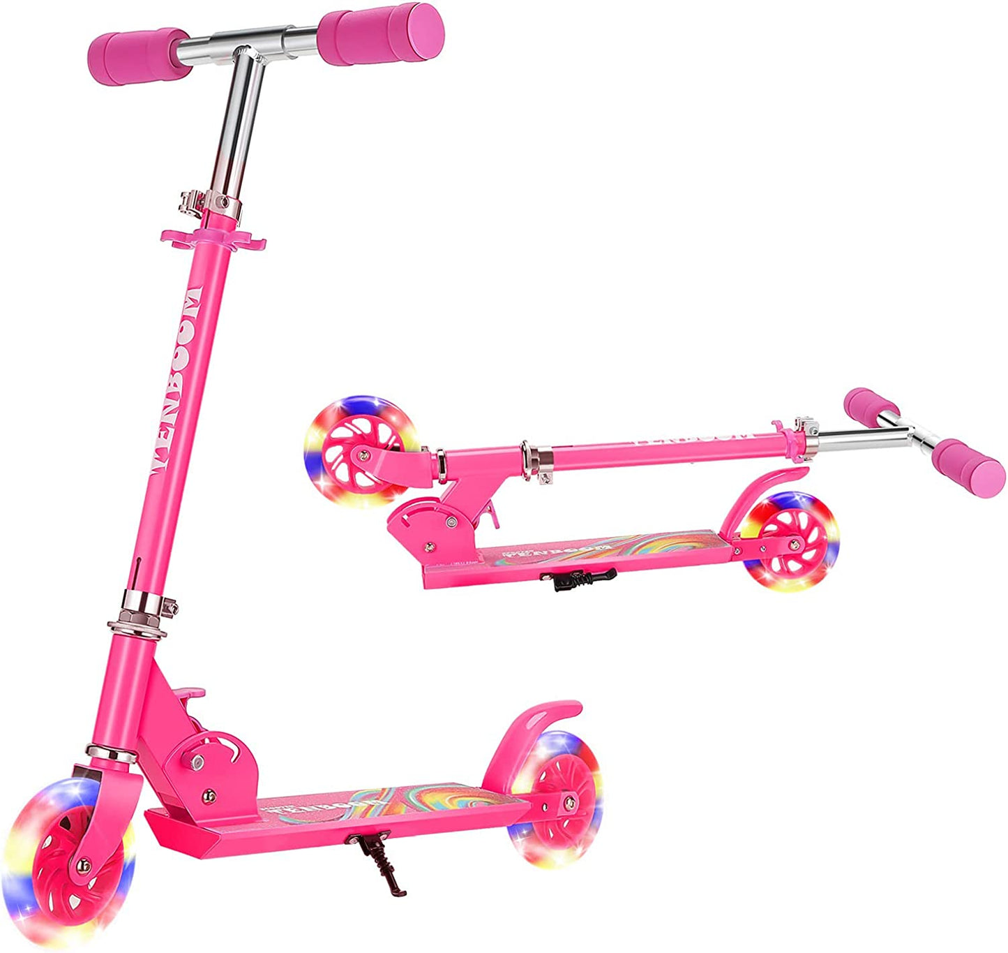 2-wheel scooter, light-up wheels, easy to fold (dark pink)