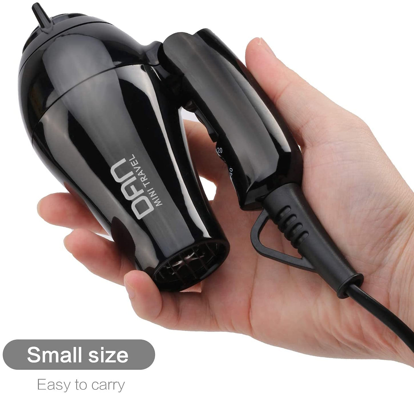 1200W Hair Dryer, Foldable Handle, Lightweight, 2 Levels, Black