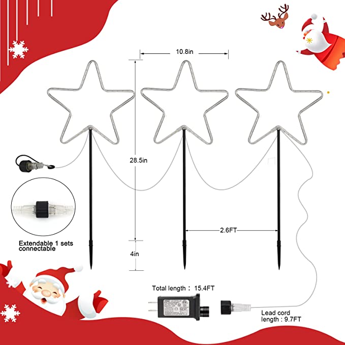 Outdoor Christmas Pathway Lights Markers, 15.4ft with 186 LEDs