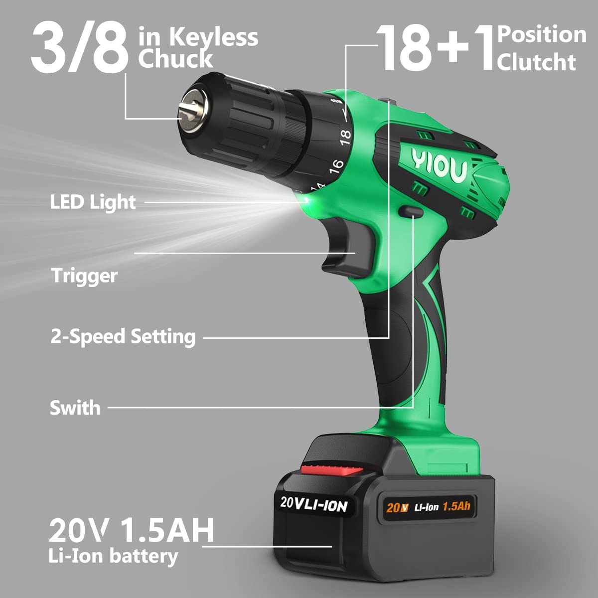 20V MAX cordless drill, 23-piece, green