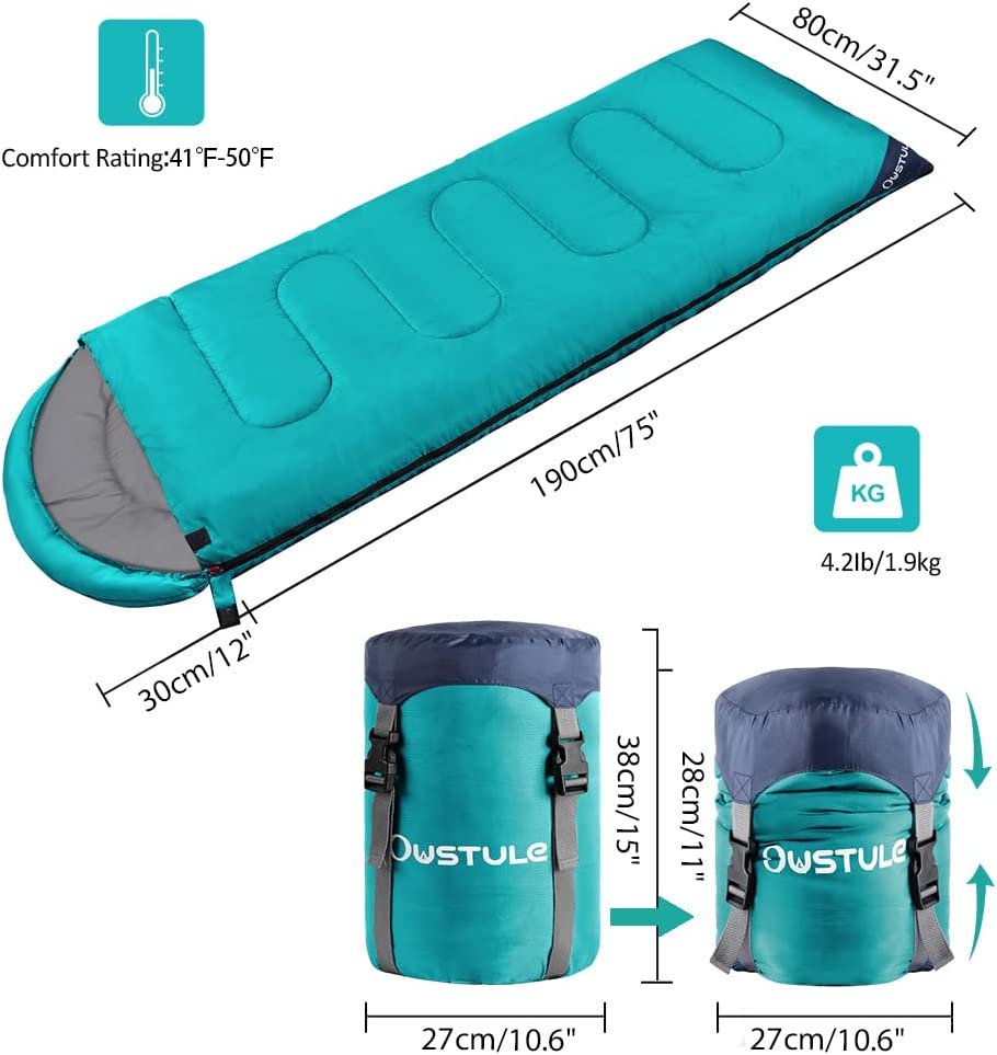 3 Season Compact Waterproof Sleeping Bag, (Cyan Blue)