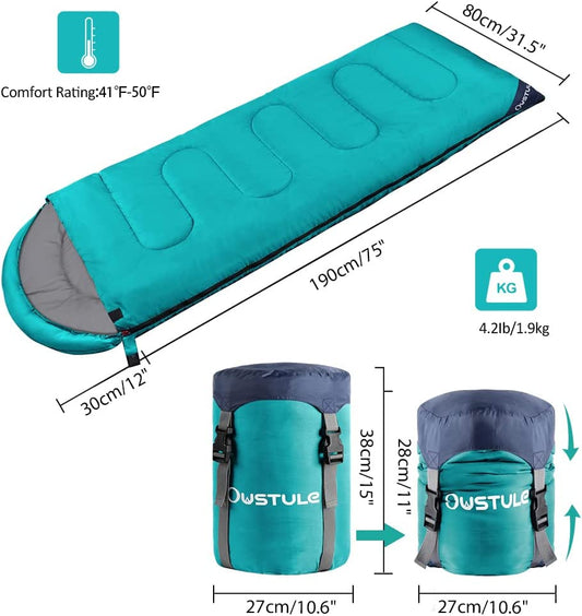 3 Season Compact Waterproof Sleeping Bag, (Cyan Blue)