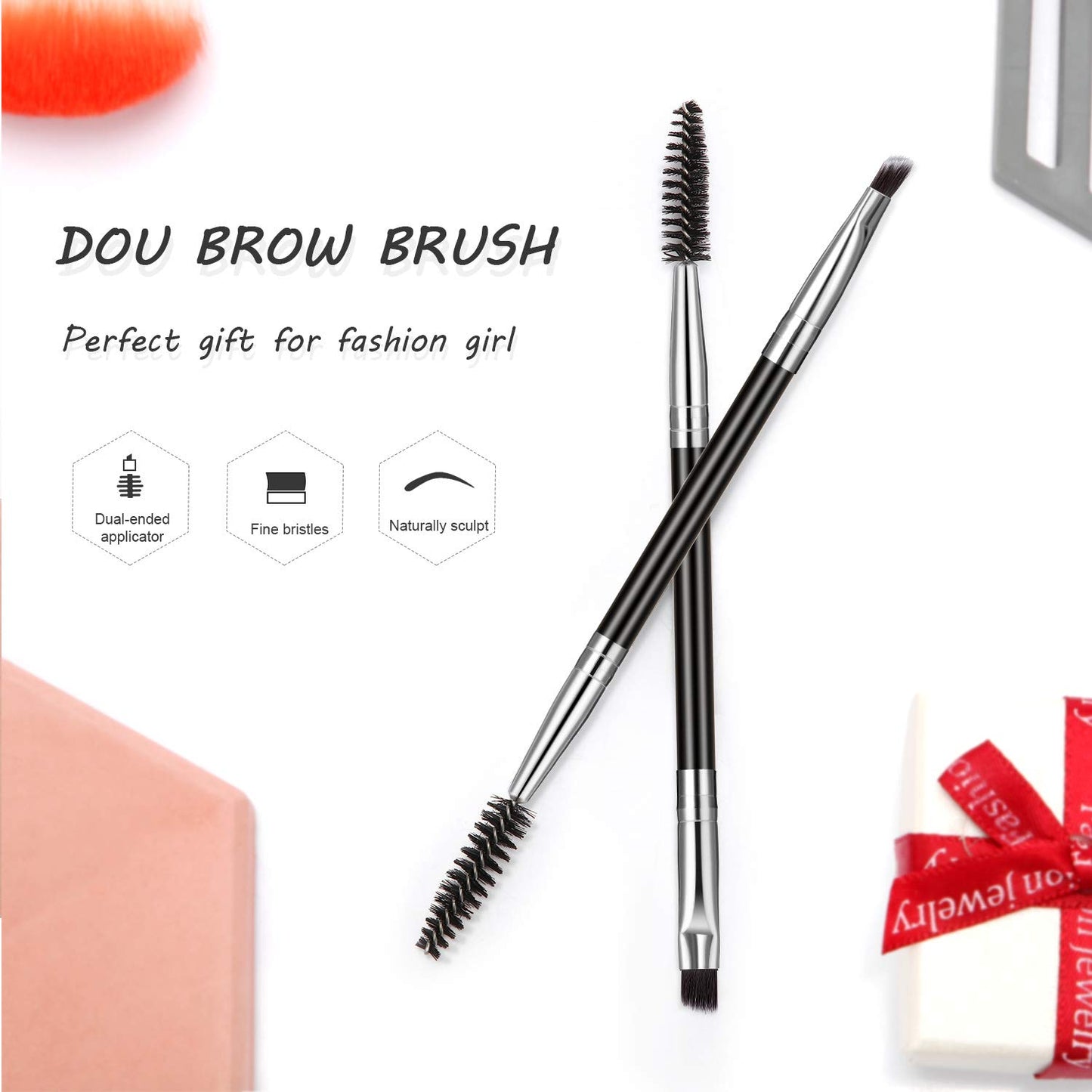 12-Pack Duo Brow Brushes, Multi-Function Lashes, Silver