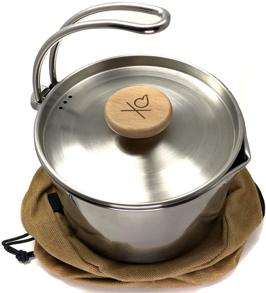 Stainless steel pot and wooden handle, with canvas bag