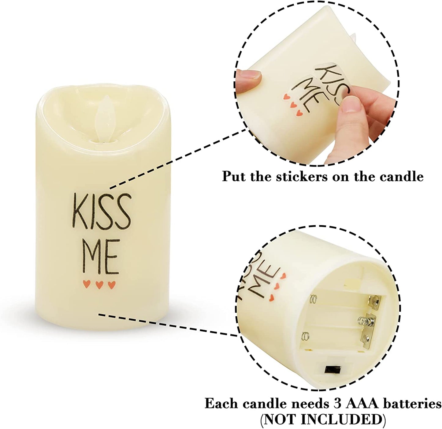 LED Imitation Flameless Candles with Stickers, 3 Pieces