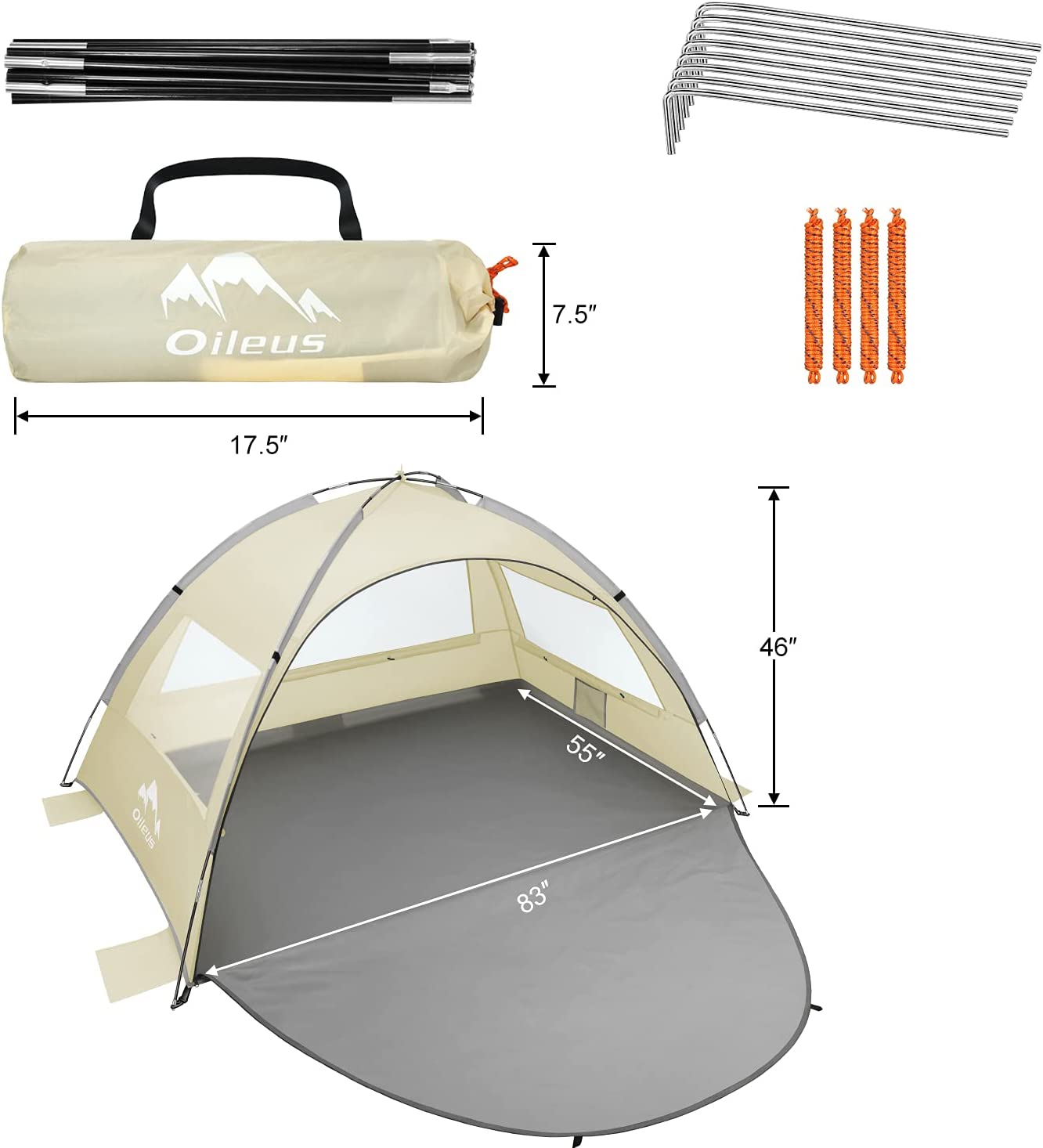 Portable camping tent for 2 or 3 people, Khaki