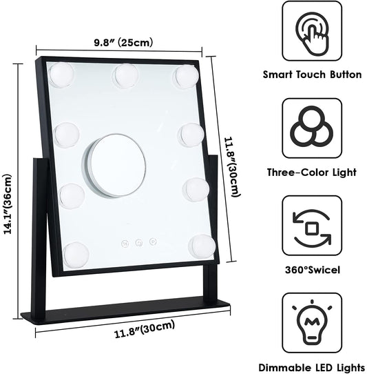 3-Light Illuminated Mirror, Touch Control Design, Black