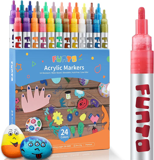 Acrylic Paint Pens, 24 Colors, Medium Point, Non-Toxic