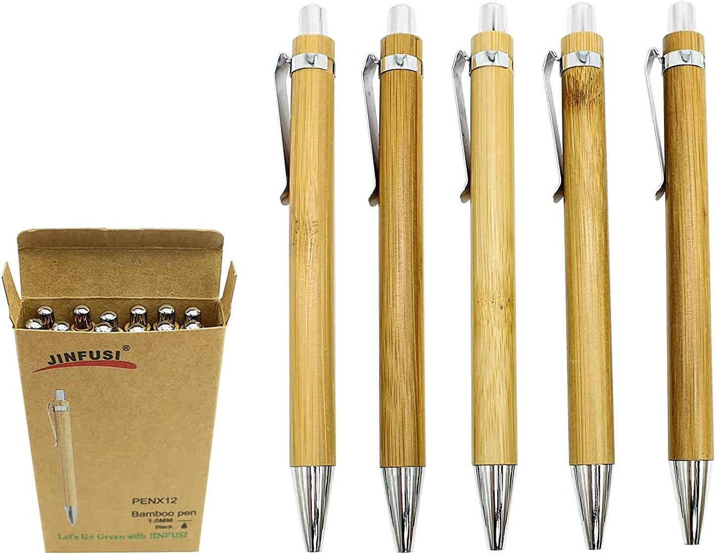 Pack of 12 Bamboo Pens, 1mm Black Ink