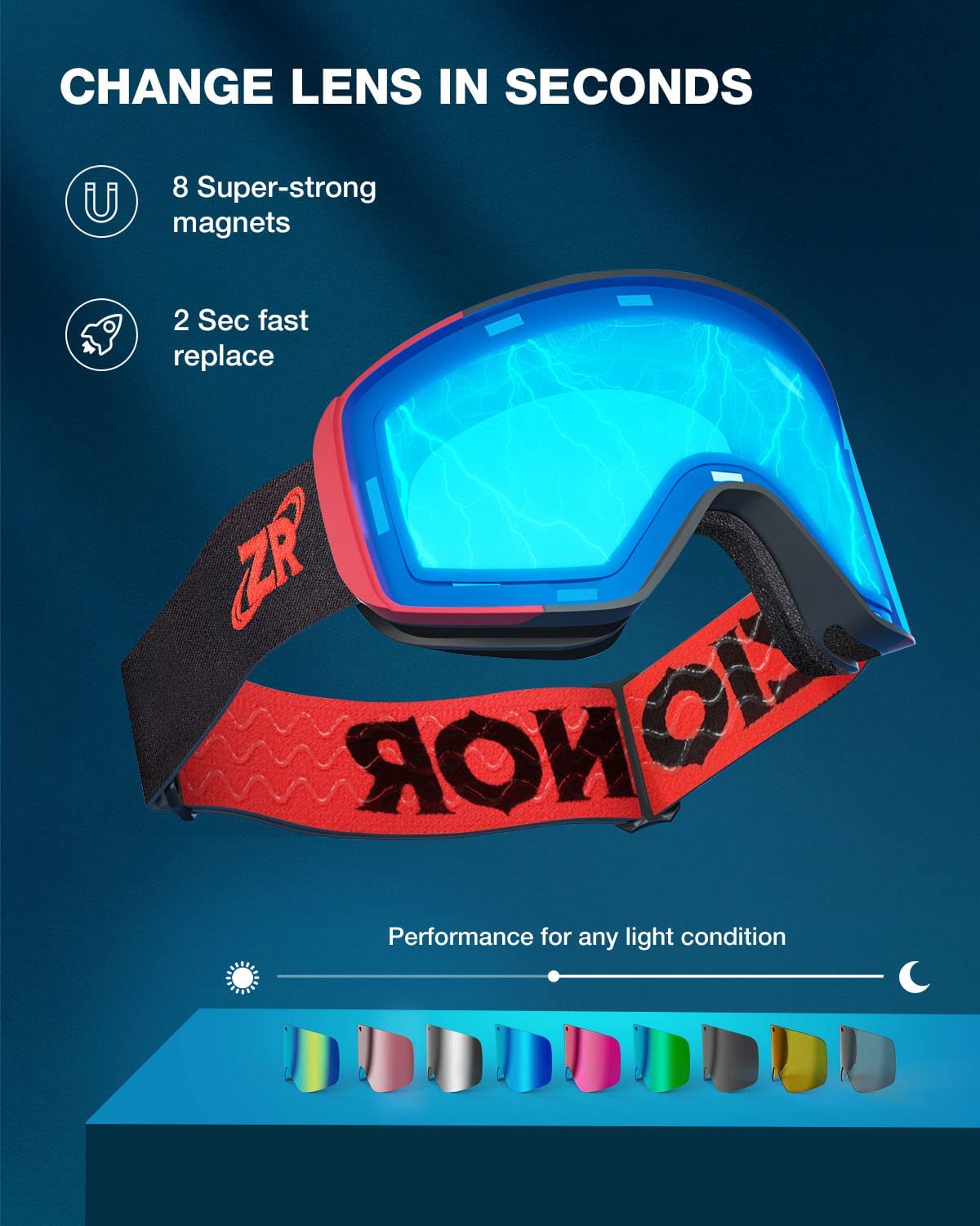 Magnetic ski goggles, black frame, red lens Revo Vlt 15% S3