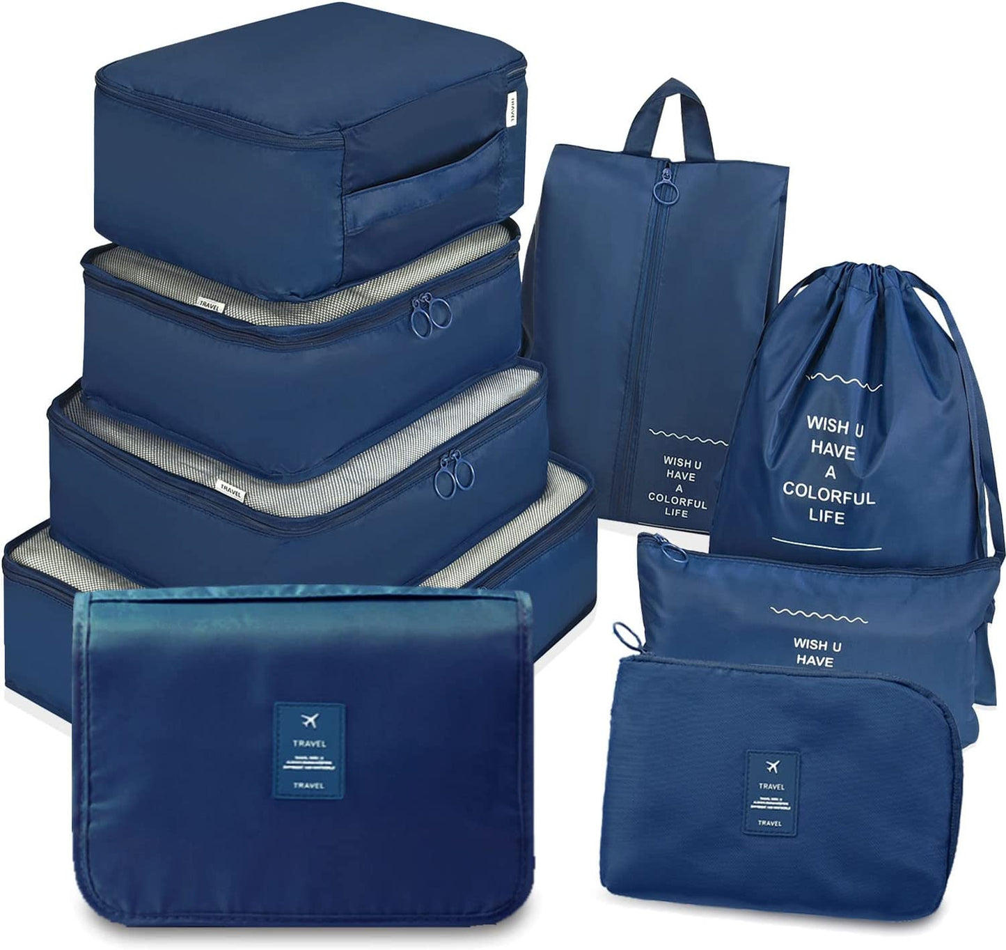 sets of 9 luggage organizers with Packing Cubes (navy blue S)