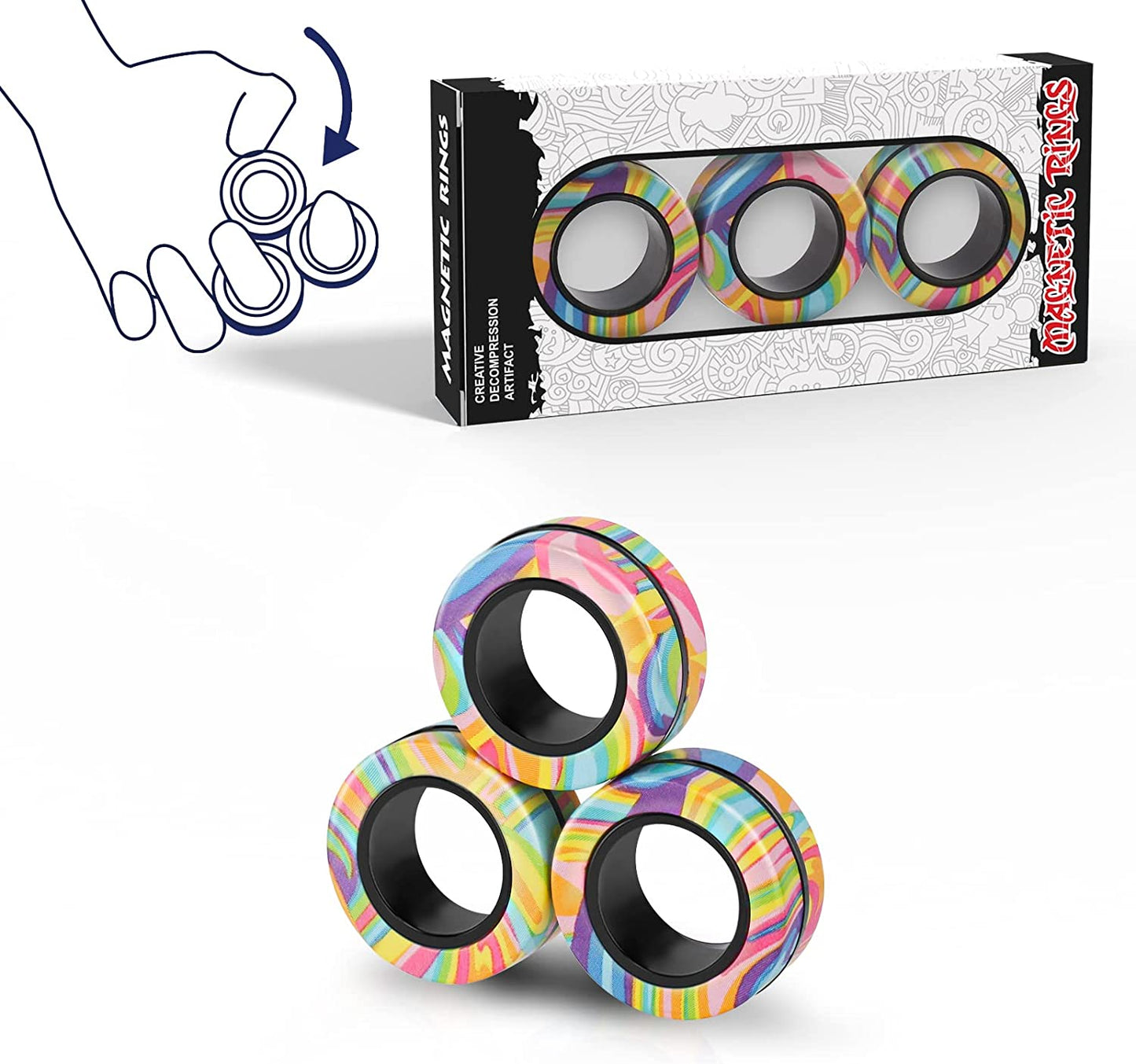 Magnetic Ring Toy Set, Spinning Rings, 3 Pcs, color: A