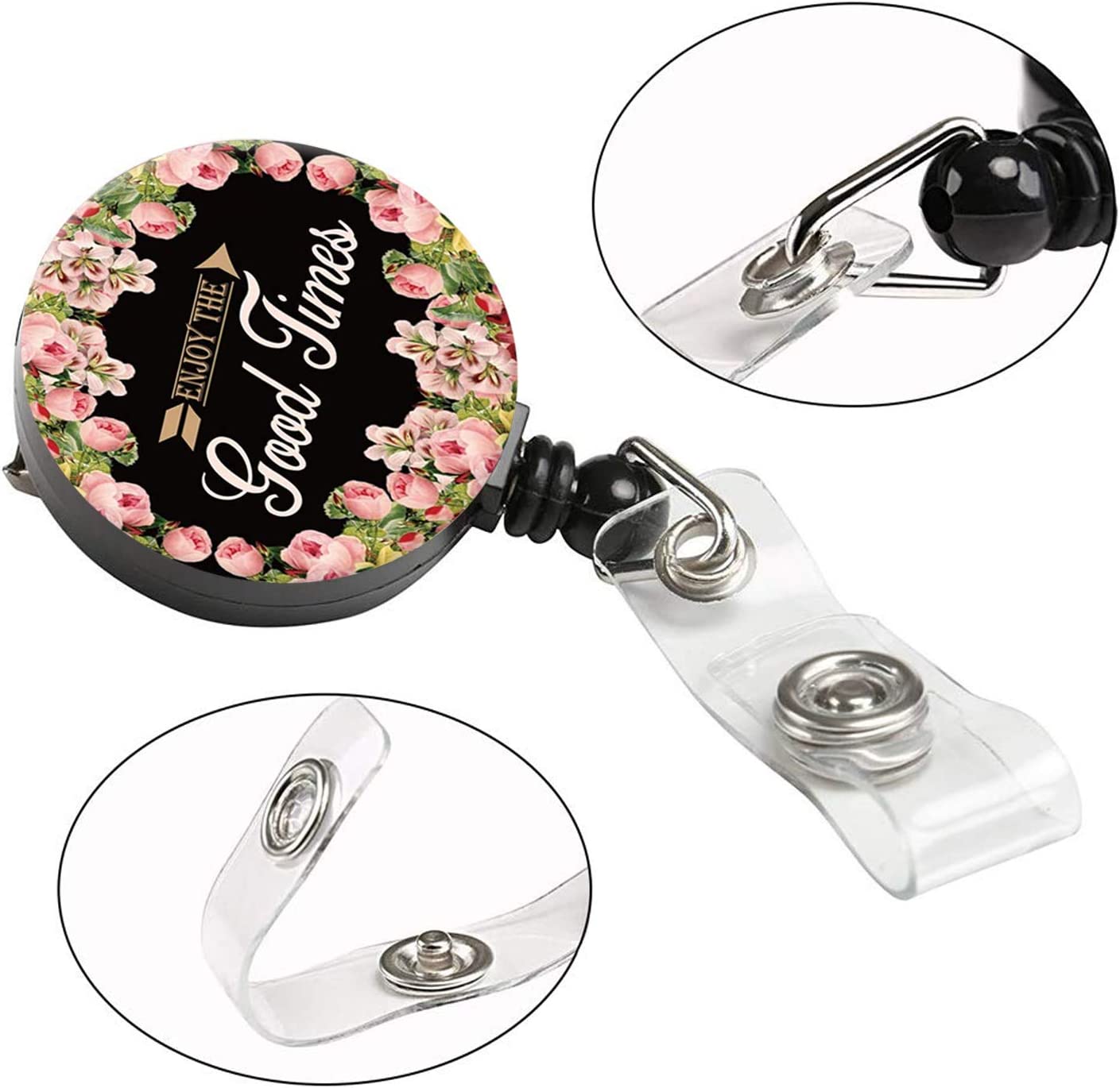 Retractable ID Badge Holder Reel, 3-Pack, Floral Design